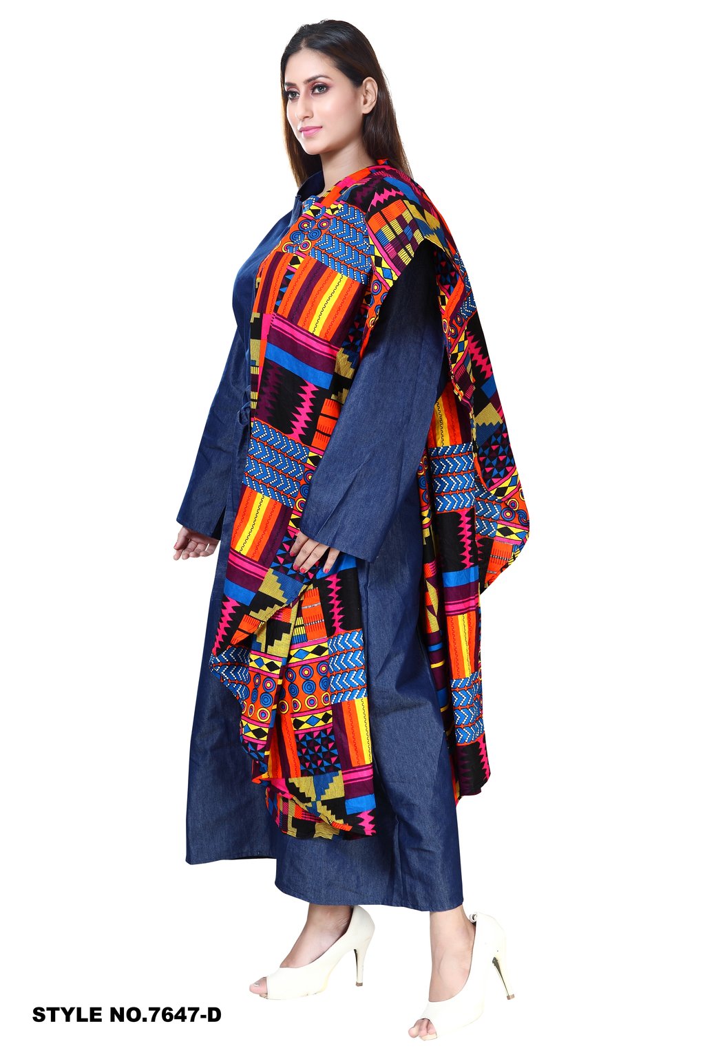 AUTHENTIC AFRICAN PRINT CAPELET AND DENIM BELTED DRESS $50/EACH